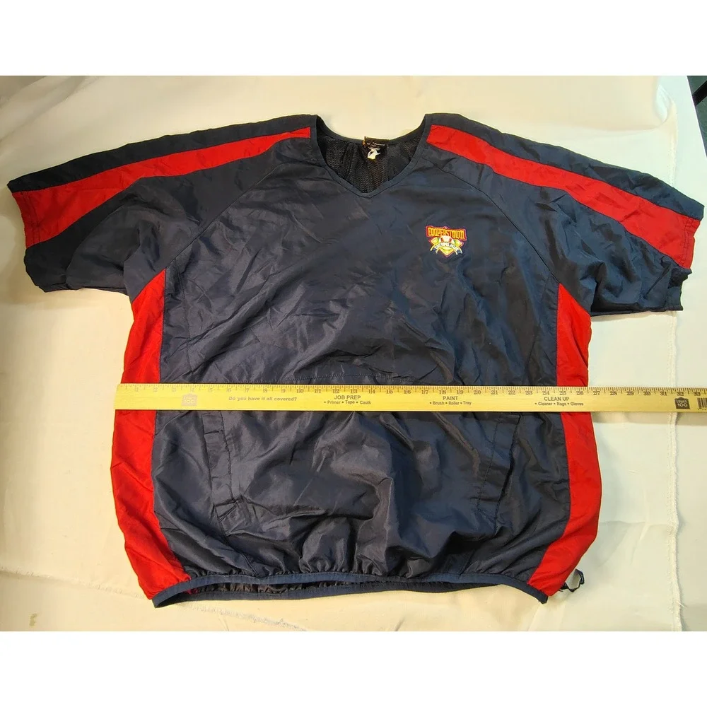 Cooperstown Dreams Park Baseball Windshirt V-Neck Pullover Navy Red Retro 2XL